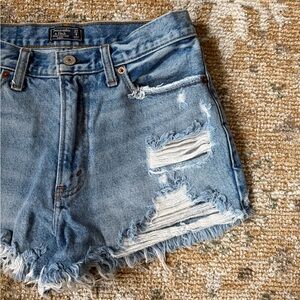 Abercrombie & Fitch Light Wash Distressed Denim Cutoff Shorts